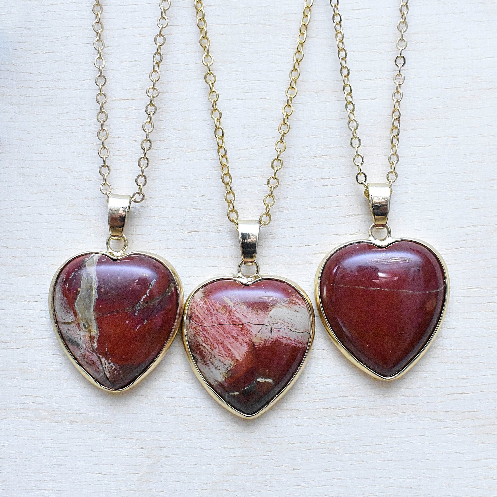 Large Red Jasper Heart Necklace, Gold Gemstone Necklace, Layering