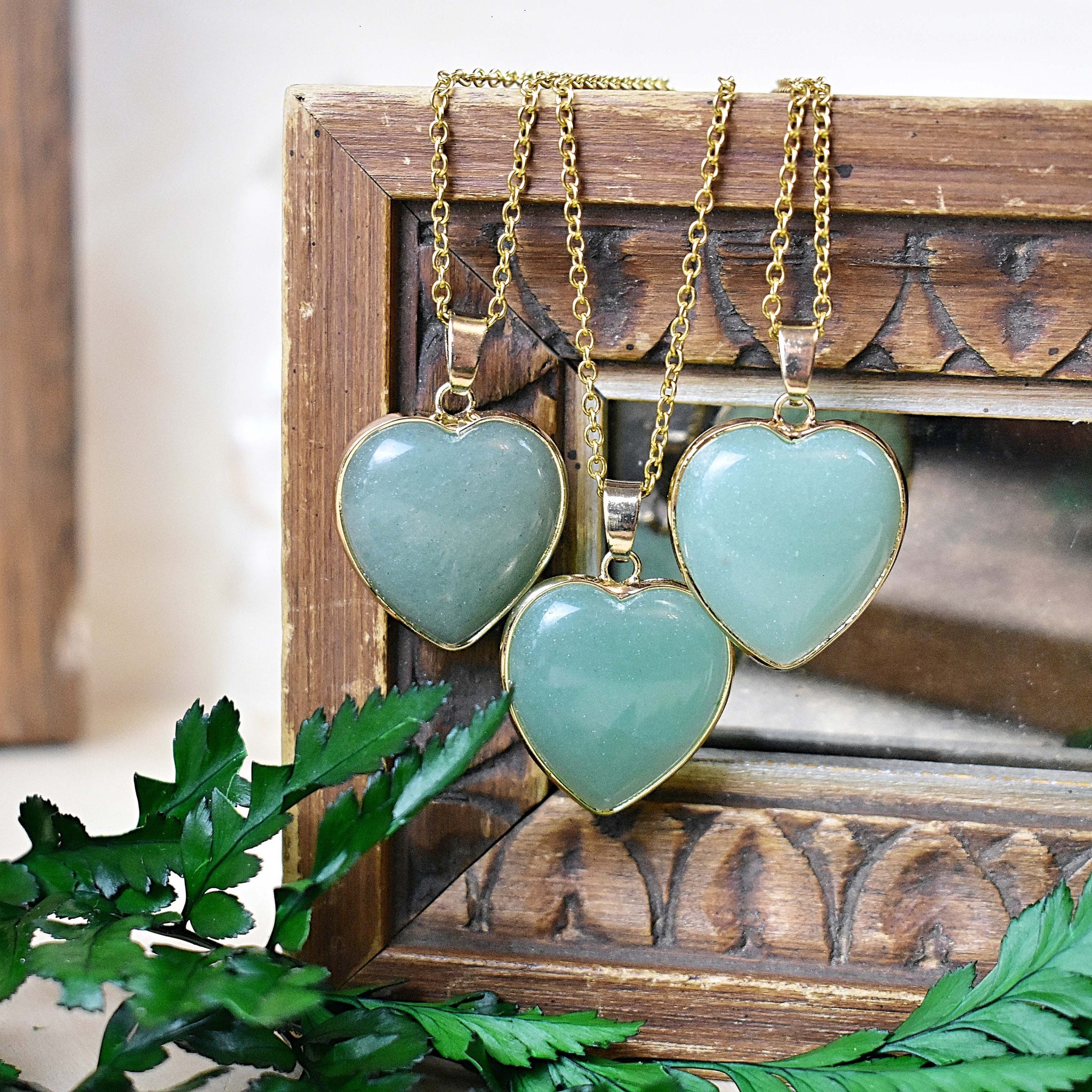 Emerald green and turquoise dotty glass Heart Necklace